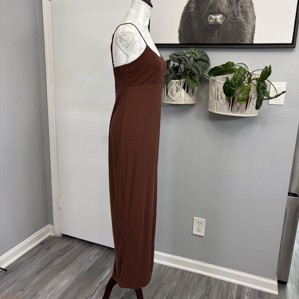 Wild Fable Brown Maxi Dress Womens Small S High Slit Y2K Style Ribbed Knit - Picture 2 of 16